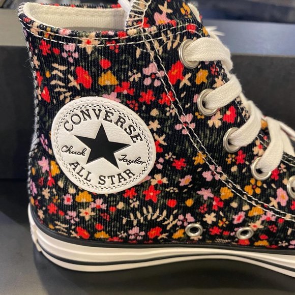 New Converse All Star Hi Corduroy Black Floral Sneakers - Picture 3 of 6